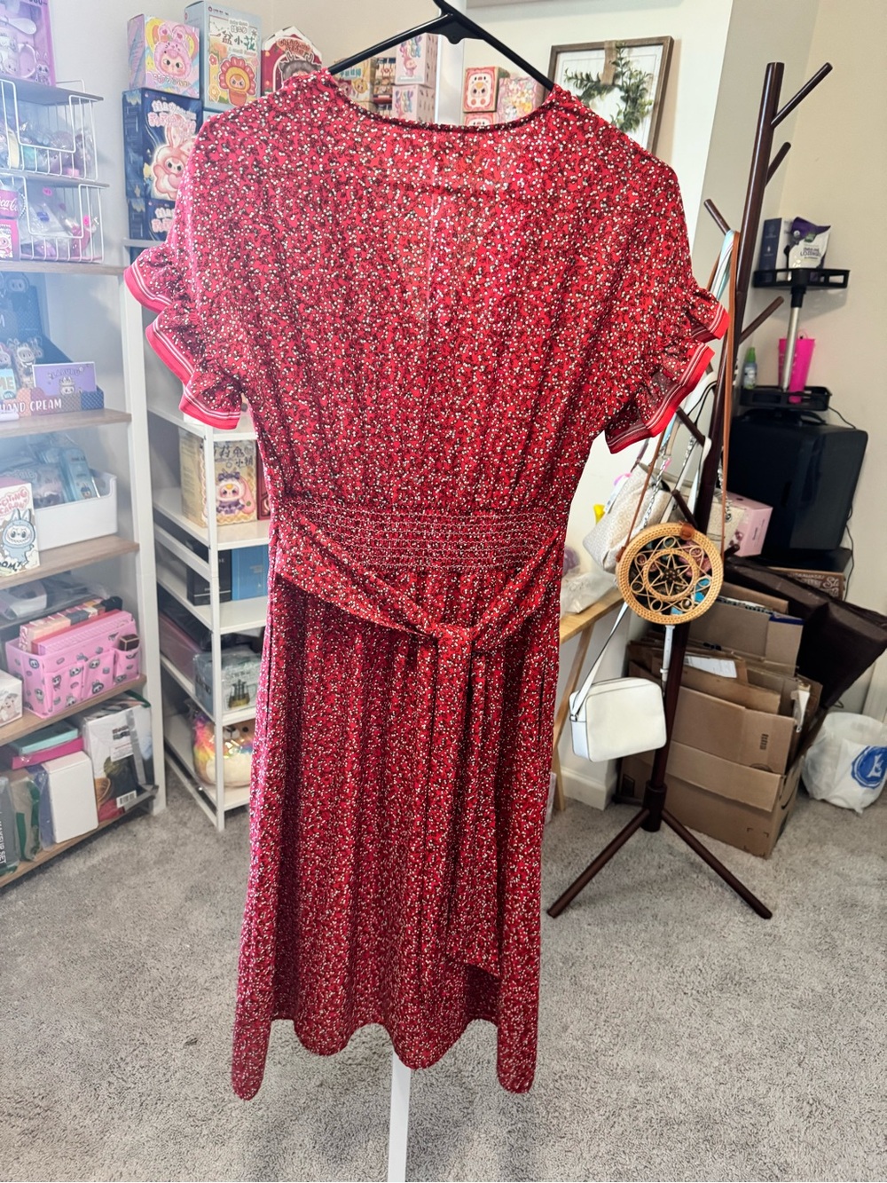 New Max Studio XS Red Smocked Waist Dress - Women 19 PTP 44 length - Picture 3 of 5